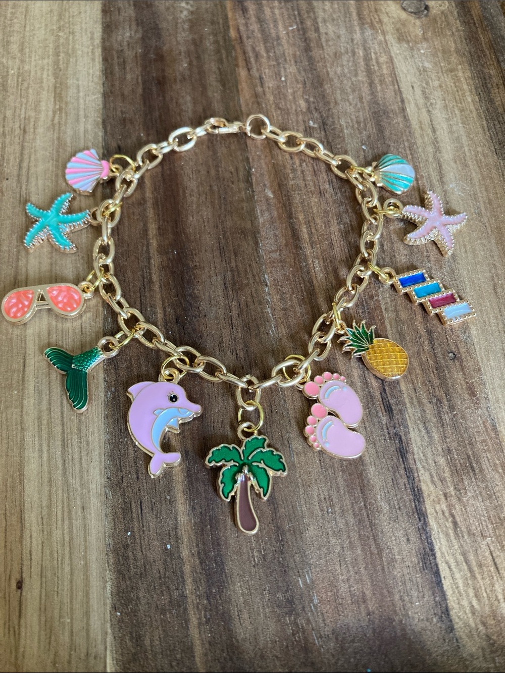 Handmade Gold-Tone Beach Charm Bracelet